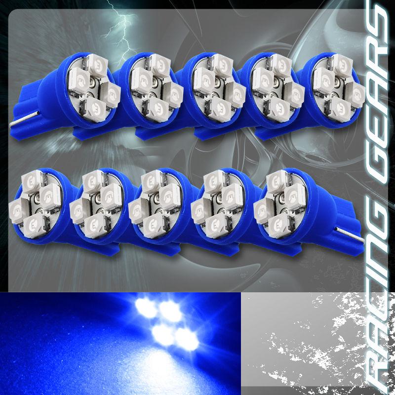 10x blue smd 4 led 12v t10 wedge interior instrument map panel gauge light bulbs