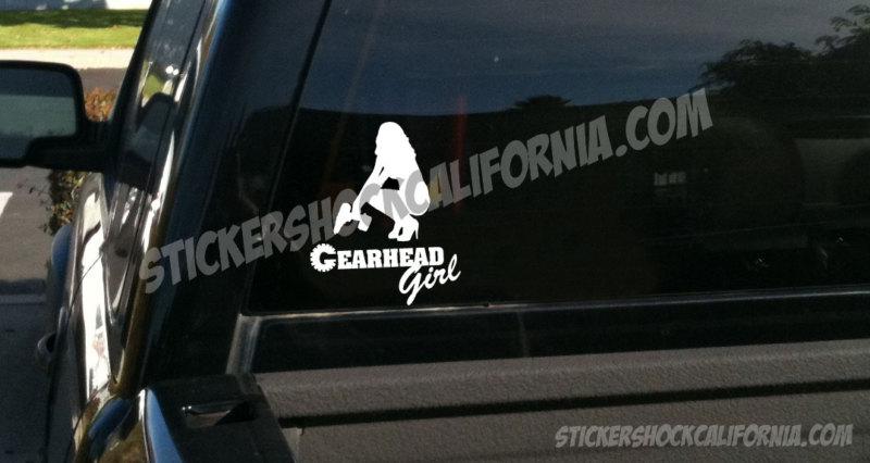 Gearhead girl, pin up girl, gearhead, white vinyl decal sticker