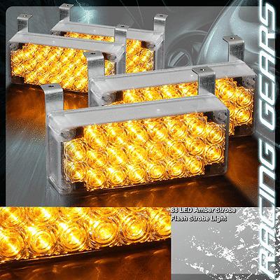 88 amber led 12v 3x mode deck dash grille hazard flash strobe lights (4x panel)