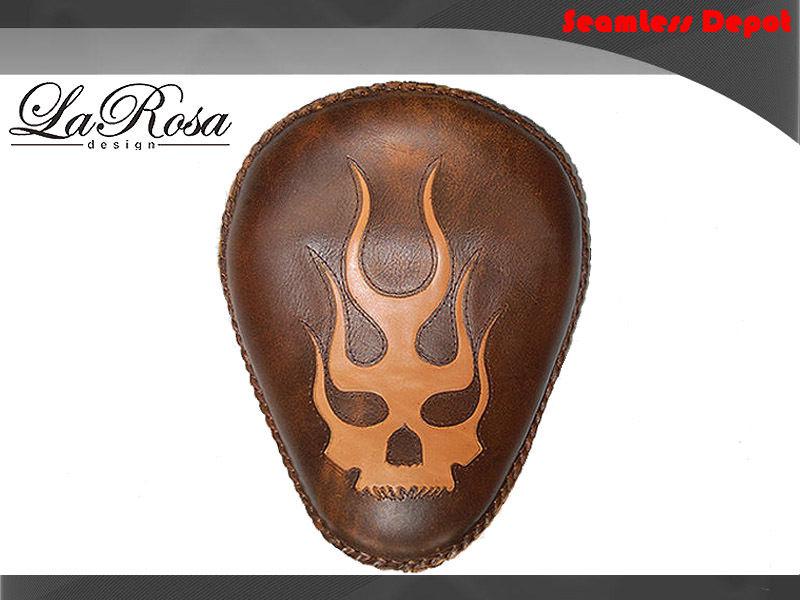 13" la rosa bobber skull rustic brown leather solo seat + scissor springs set