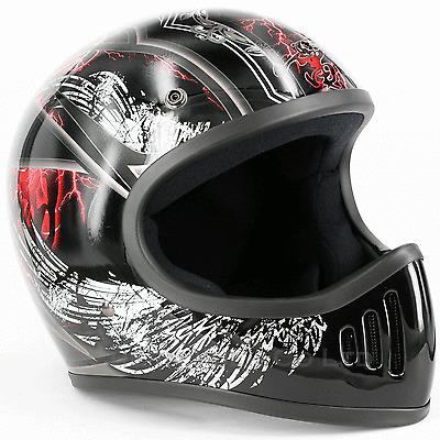 80s moto 3-style black/red thunder god motorcycle off-road motocross helmet dot