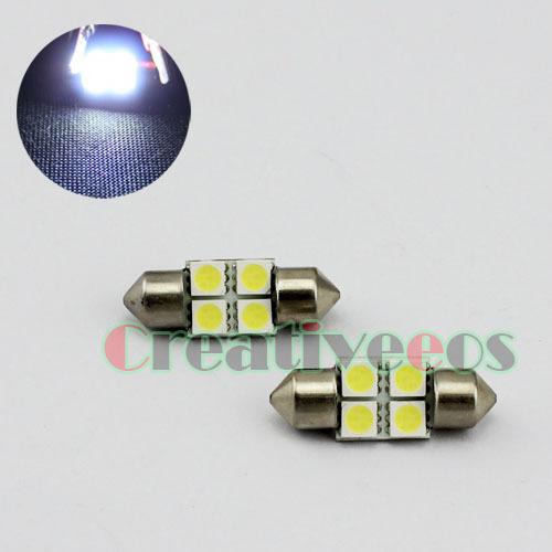 2x white 31mm 3175 4leds 5050 smd led festoon dome interior light lamp