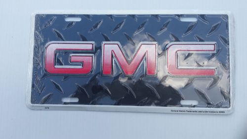 New aluminum stamped embossed w/ gmc logo license plate 6x12 black tag made usa