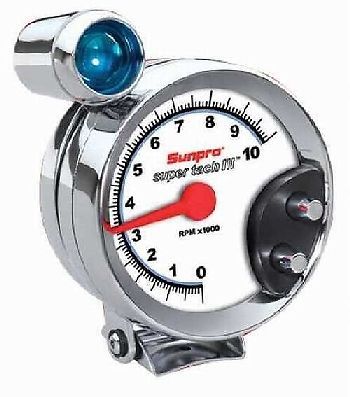 5&#034; chrome tachometer white / chrome super tach iii cp7914 authorized distributor