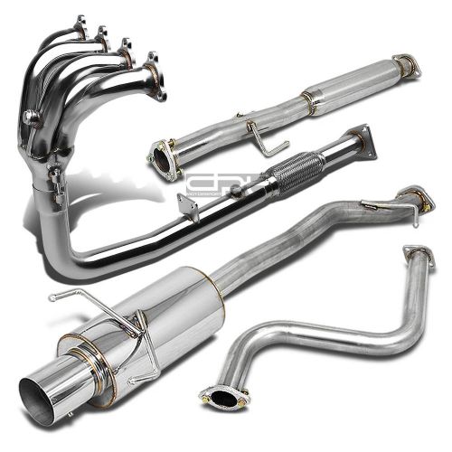 For cb accord 4&#034; tip muffler stainless steel catback exhaust+4-1 header manifold