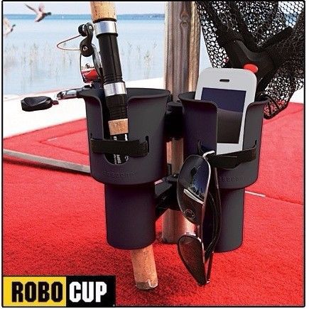 Robocup black clamp on cup holder drink boat boating fishing pole rod organizer!