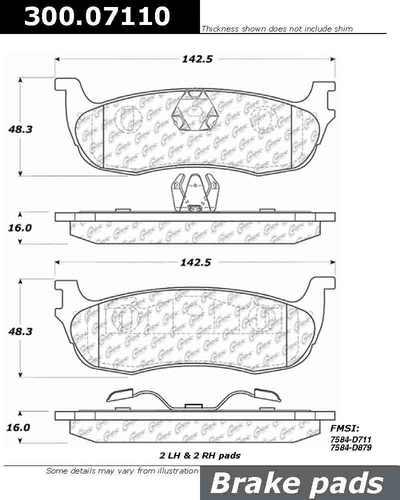 Centric 300.07110 brake pad or shoe, rear-premium semi-met pads w/shims