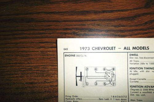 1973 chevrolet &amp; corvette eight series models 175-190hp 350 ci v8 tune up chart