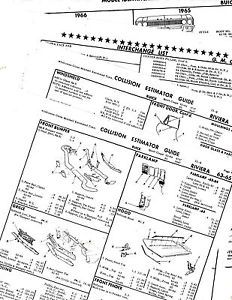 1963 1964 1965 buick riviera body parts list frame crash sheets $