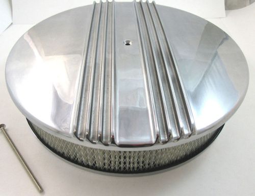 14&#034; x 3&#034; split finned polished aluminum air cleaner kit 4 brl 14x3 sbc bbc retro