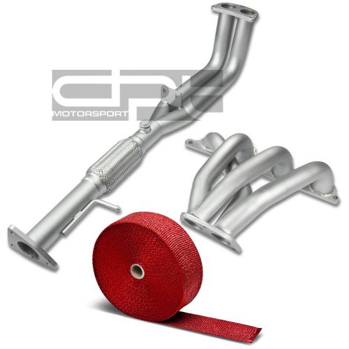 For 92-96 prelude si bb2 stainless ceramic coated exhaust header+red heat wrap