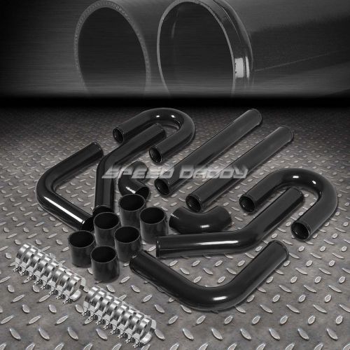 Universal 8pc 2.5&#034; aluminum fmic turbo intercooler piping+coupler diy kit black