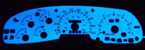 1998~2001 ford f250 superduty blue / green glow gauge face overlay new