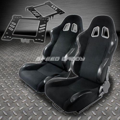 Pair type-4 reclining black cloth racing seat+bracket for 99-05 golf mk4/jetta