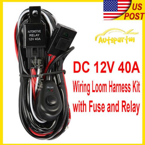 Universal spot flood fog light driving lamp wiring harness +fuse + switch +relay