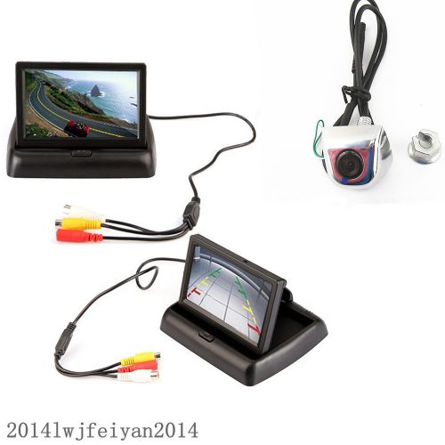 Car license screw 170°rearview angle backup camera+4.3&#034; foldable display monitor