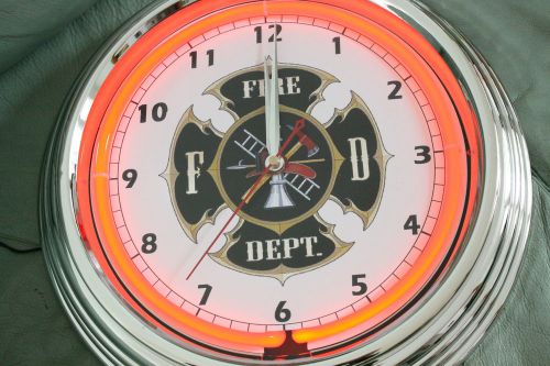 Fire dep fire fighter firefighter pool garage man cave bar pub sign neon clock