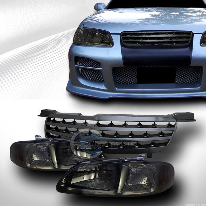 Smoke head lights signal amber+front bumper grill grille blk 00-03 nissan sentra