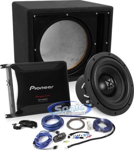 Complete nvx/pioneer bass kit: 10&#034; vcw102 subwoofer + monoblock amp w/ box &amp; kit