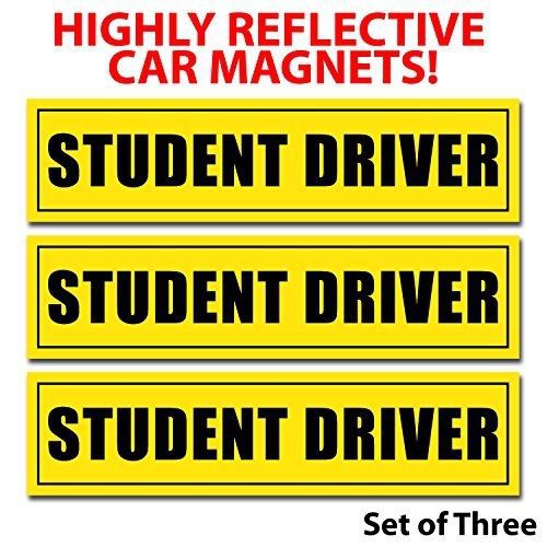 Student driver magnets (set of 3) - reflective vehicle car sign 12 x 3 x 0.1