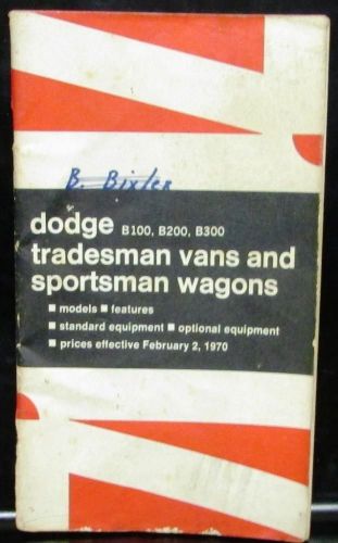 1971 dodge dealer van models prices salesman pocket info book tradesman b100-300