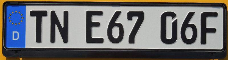 German ' tn e67 06f ' euro license plate + black frame volkswagen audi bmw volvo