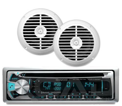 2 white 6.5&#034;enrock 120w boat  speakers,kenwood usb bluetooth aux cd marine radio