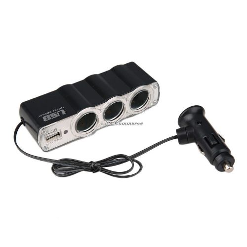 3way 12v car cigarette lighter power socket charger adapter+usb port charger k2