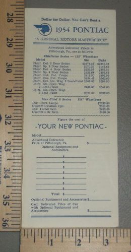 1954 pontiac brochure folder price list original pittsburg pa