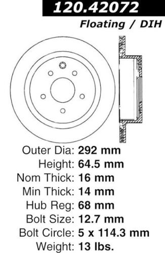 Centric parts 120.42072 rear premium brake rotor