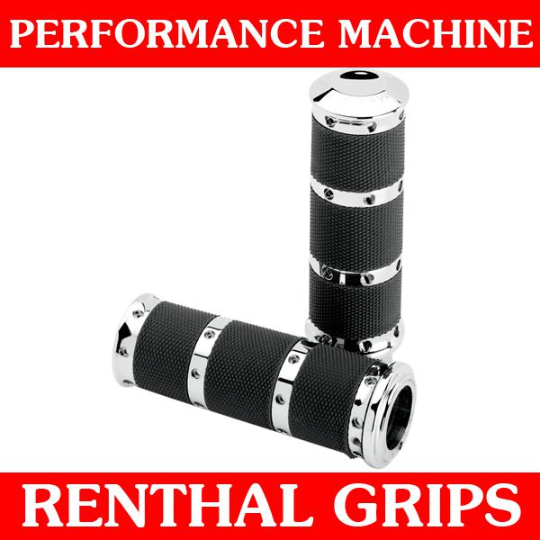 Performance machine chrome renthal xl handlebar grips 1984-2012 harley sportster