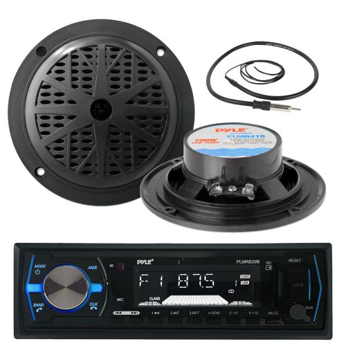 Black 4&#034; marine 100w speakers, pyle marine usb aux am fm receiver,marine antenna