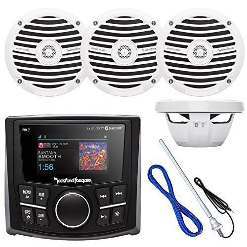 Rockford pmx-2 bluetooth boat receiver, 4x white 6.5&#034; speakers, radio antenna