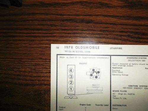 1978 oldsmobile starfire four series models 151 ci l4 2bbl tune up chart