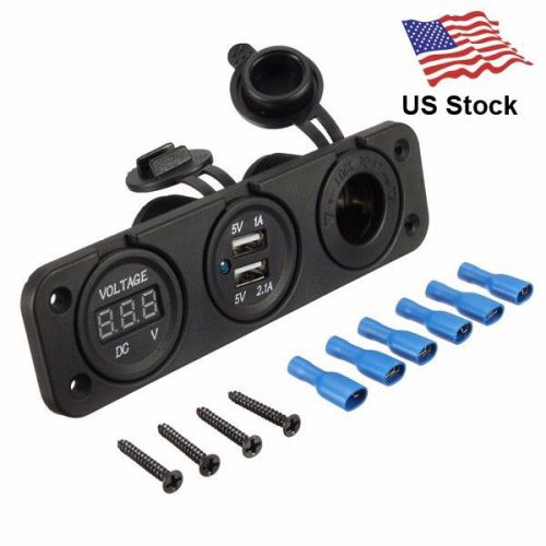 Dual usb adapter charger digital voltmeter cigarette lighter sockets