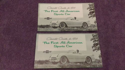 Rare vintage 1954 chevrolet corvette rare green brochure lot of two, 1 day sale