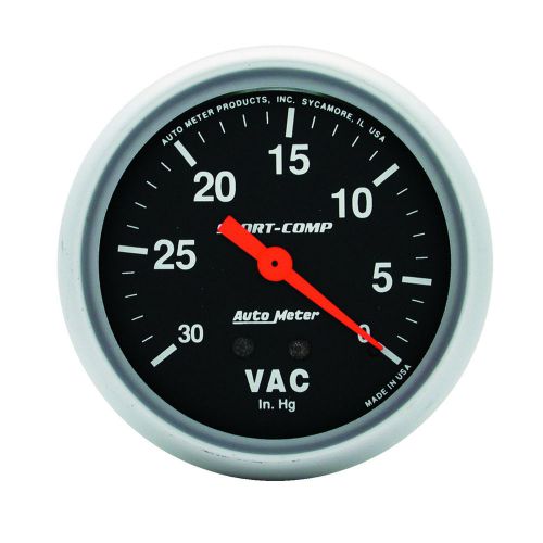 Auto meter 3484 vacuum gauge 2-5/8&#034; black face sport-comp series
