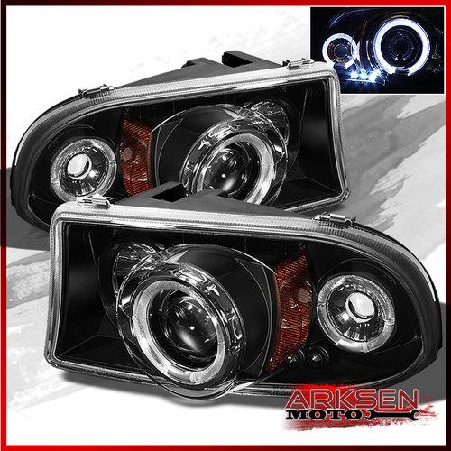 Black 97-04 dakota durango halo projector led headlights lights lamps pair set