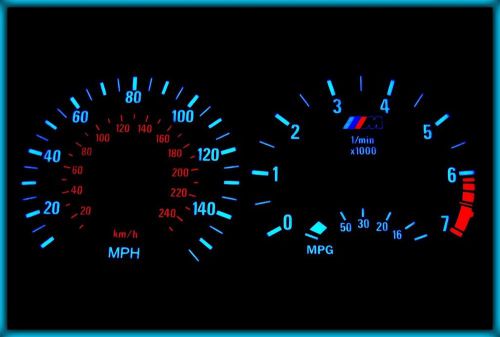 G109 bmw e46 98-05 uk 140mph black/blue el plasma glow gauges cluster dials