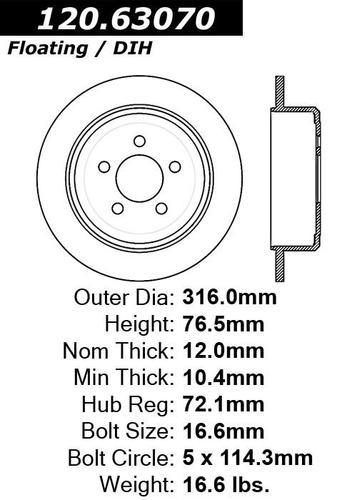 Centric 120.63070 rear brake rotor/disc-premium rotor-preferred