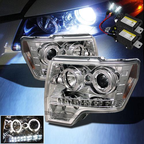 Slim 6000k xenon hid+09-13 f150 2x halo led projector headlights head lights set