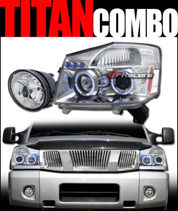 Chrome halo led projector head lights signal w/bumper fog 2004-2011 titan/armada