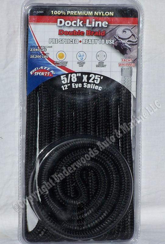 Double braid nylon dock line black 5/8"x25' boat w/loop