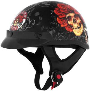 River road grateful dead skull & roses half helmet with visor black red x-large