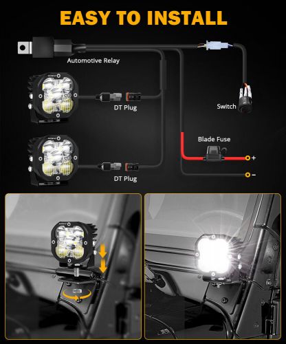 Auxbeam 3&#034; led work light cubes combo pods offroad lights for polaris rzr pro xp