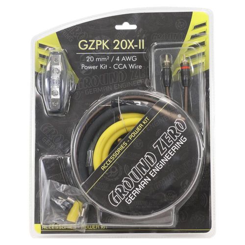 Ground zero 4 awg amplifier wiring kit shielded rca cable 80a fuse gzpk 20x-ii