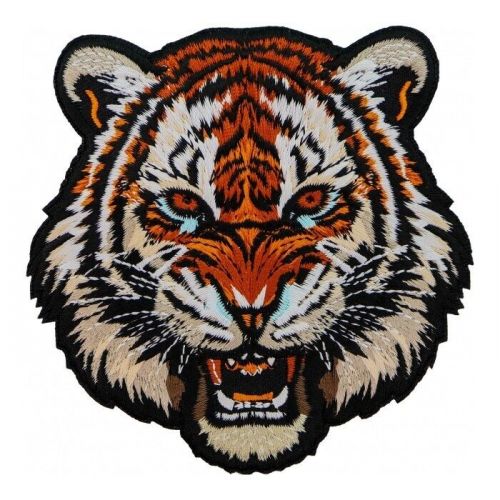 Small mean white tiger head embroidered patch free shipping inside usa