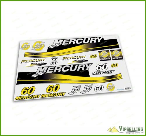 Mercury 60 hp outboard replacement yellow laminated decals kit set marine boat