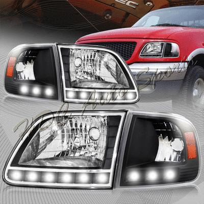 97-02 ford f-150 / expedition black audi style led drl headlights+corner lights