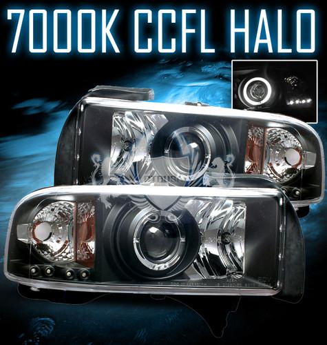 94-01 dodge ram ccfl angel eye halo ring projector led black blk headlights lamp